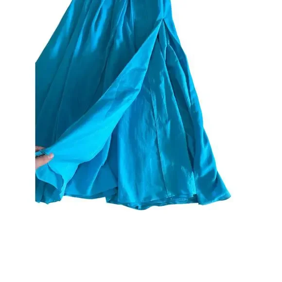 Celebrate DB Studio Teal Chiffon Long Sleeve V-Neck Dress SZ 14 Bridesmaid Gown - Picture 5 of 13